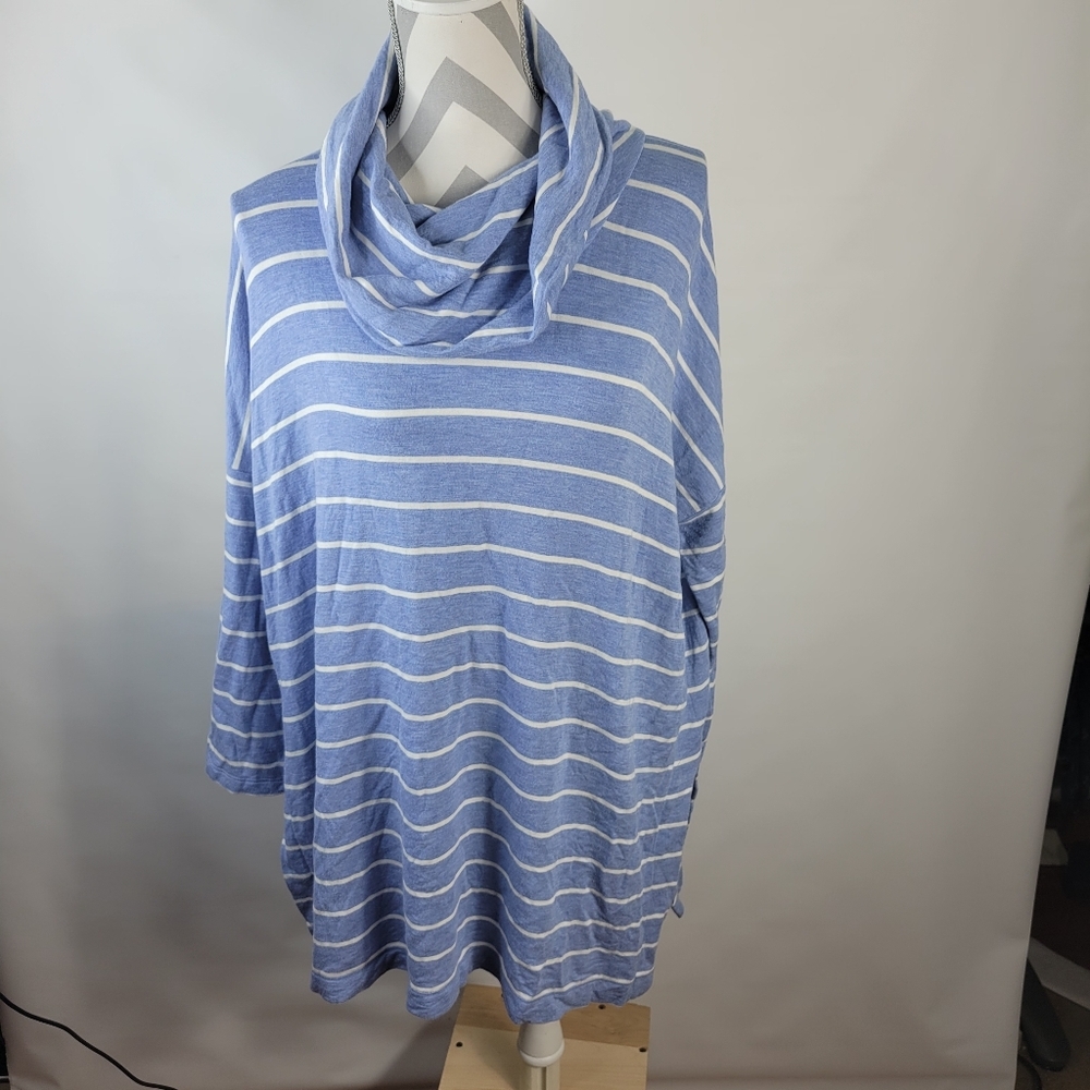 Loft Lounge Striped Cowl Neck Slouchy Oversized Pullover Blue/White Size Large